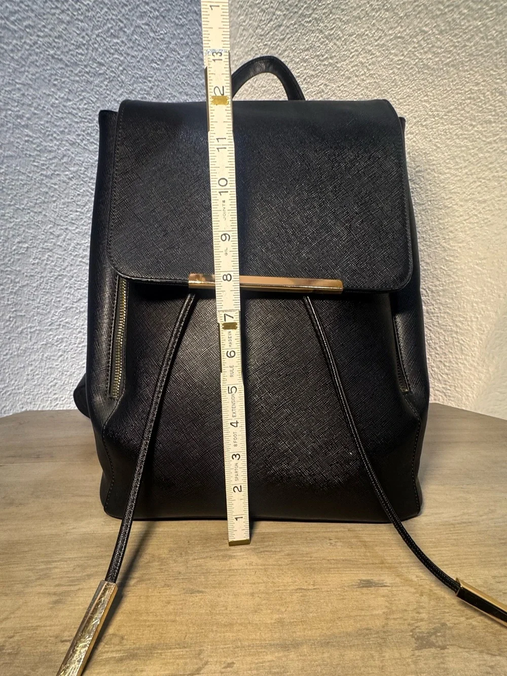 COOFIT Black Saffiano Vegan Leather Backpack Gold Hardware EUC